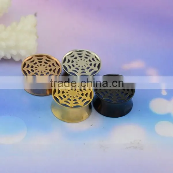 China manufacturer stainless steel no screw spider web custom flesh tunnel