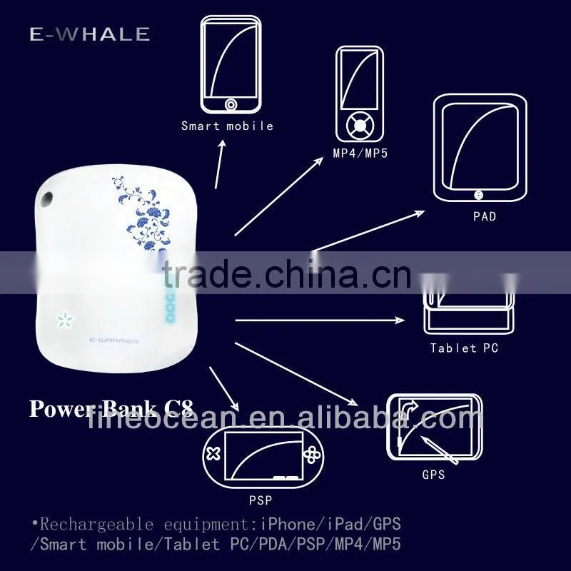 E-warmer Portable mobile power bank charger 2400mAh C8