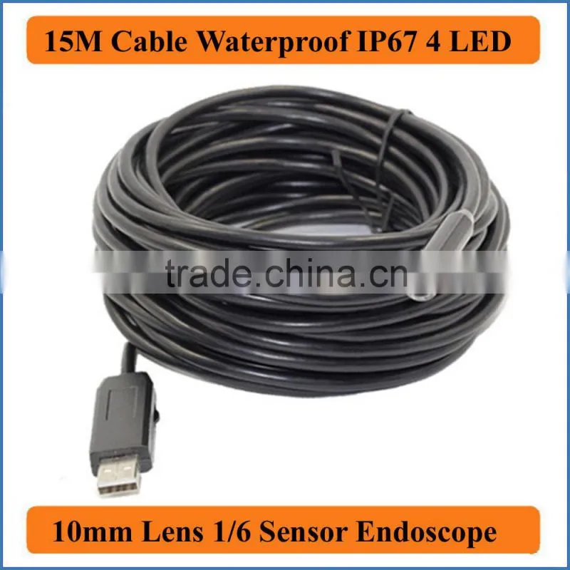 15M Cable 7mm Lens USB Endoscope Pipe Inspection Camera Borescope 6 LEDs IP67 Waterproof Mini PC Tube Snake