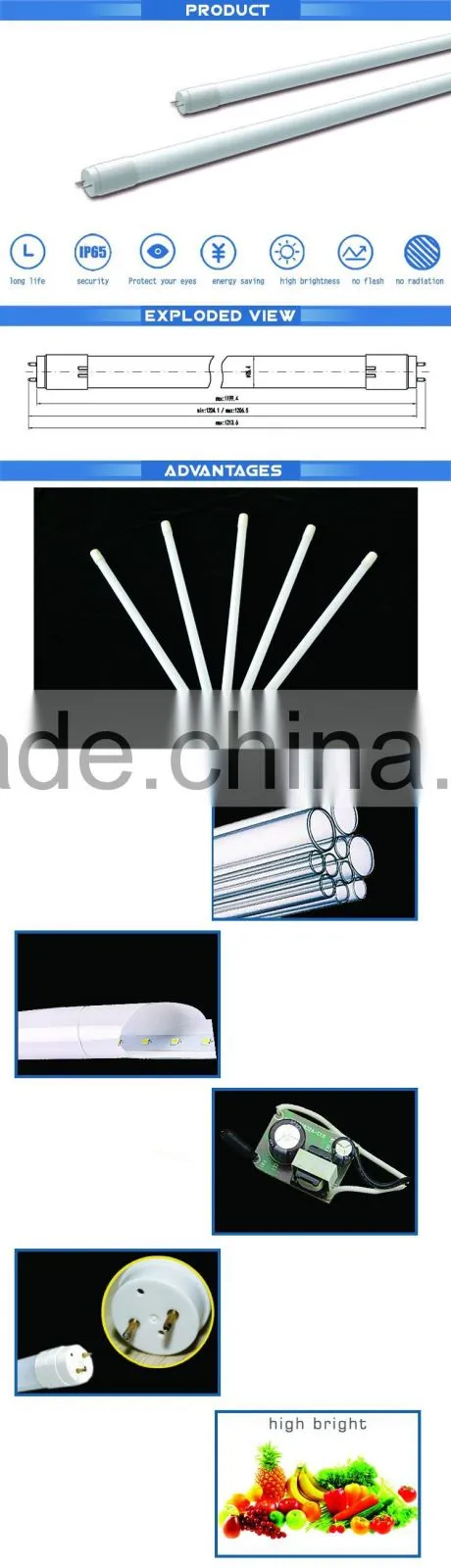0.6m 1.2m led T8 tube glass lamp