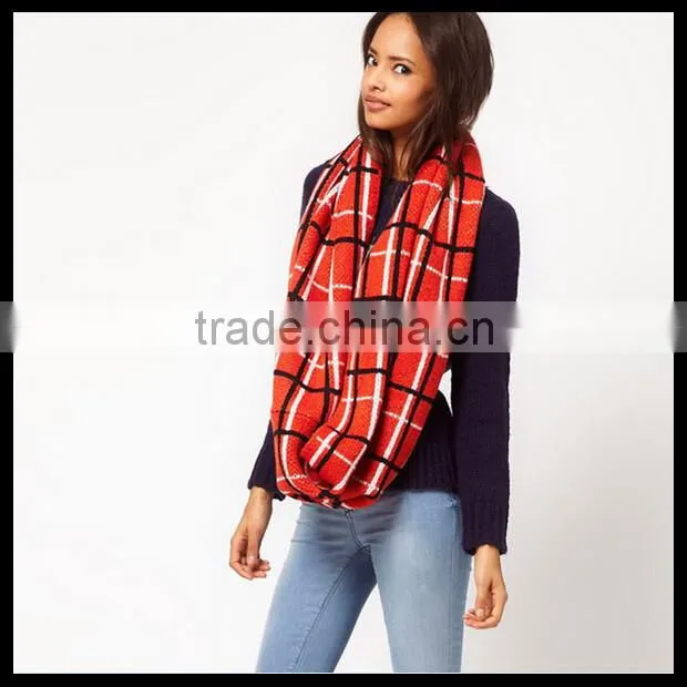 Winter red and blue checker work infinity scarf soft and cute for friend gift at stock