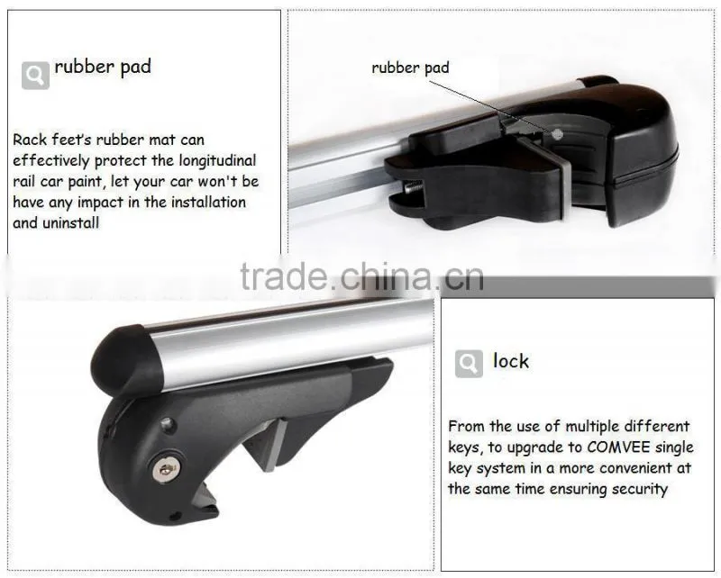 Heavy Duty Removable Aluminum Automobiles Roof Luggage Rack Lockable Crossbar