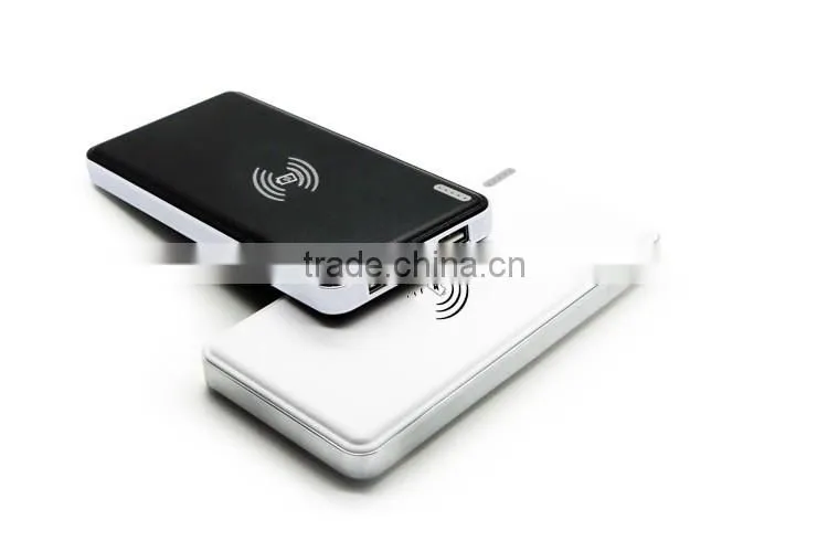 leather texture design dual charging port power bank wireless charger pad