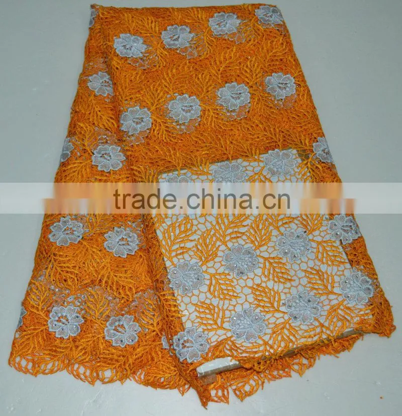 Hot selling african cord lace fabric new design ladies suits small followers with rhinestone