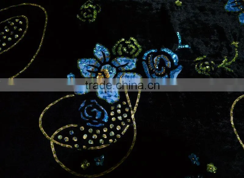 Elegant style high quality flower embroidery velvet lace fabrics wholesale
