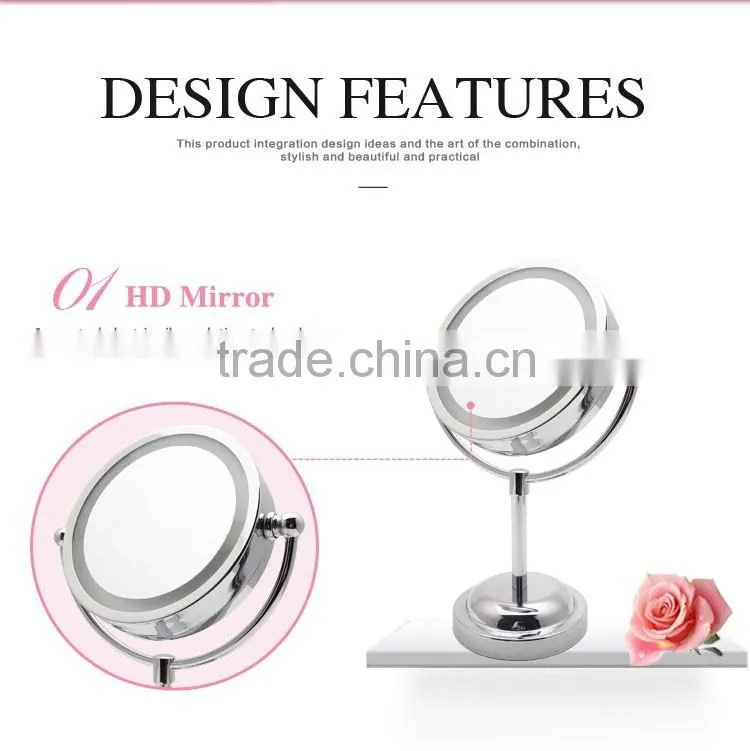 Desktop glass magnifying cosmetic mirror with LED light