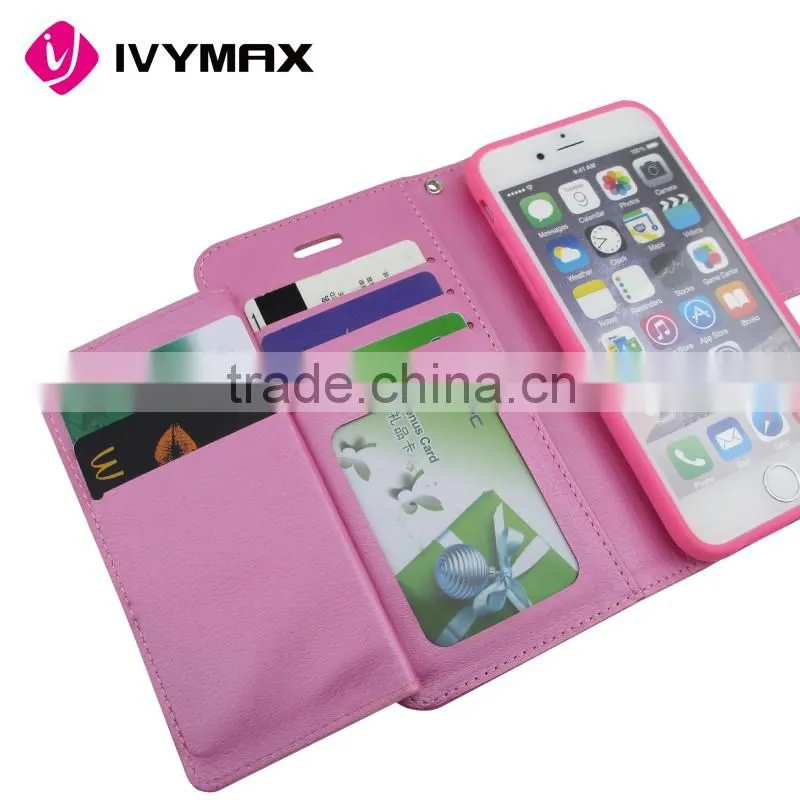 2016 Trending products Rich Diary Wallet Case Premium Soft Synthetic Leather Case With ID Credit Card Slots for Iphone 6