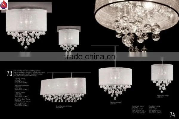 Chinese style elegant crystal ceiling lamp in white silk shade