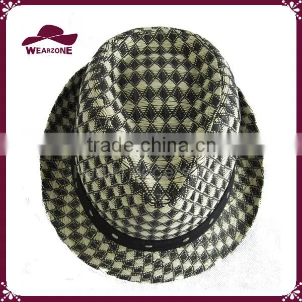 PU Band & Rivets Men's Small Check Pattern Fedora