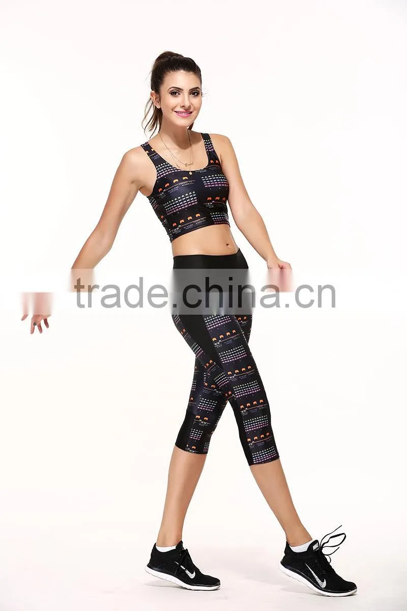 Womens YOGA Running Sports Gym Pants High Waist Printed Cropped Leggings Fitness