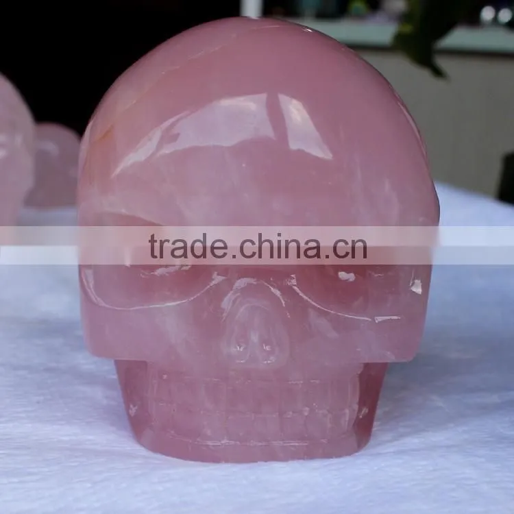 Custom Creative Rose Quartz Crystal Skull Natural Rock Crystal Skull for Sale