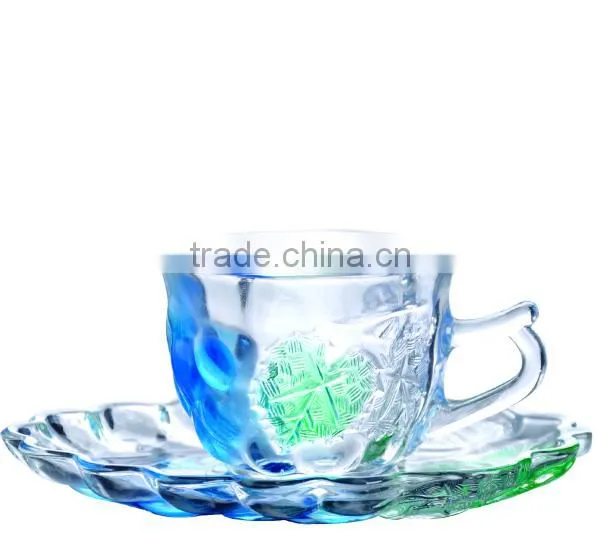Leave pattern glass coffee tea cups and saucers