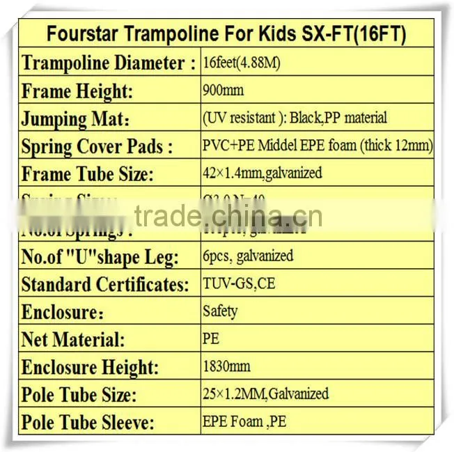 Fourstar outdoor fitness trampoline 16FThas safety net with low price and high quatity