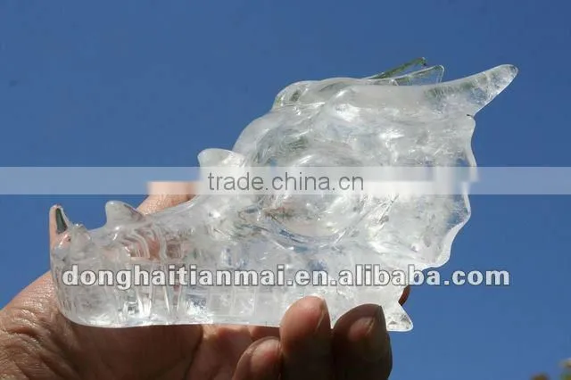 Wholesale Large Size Water-Clear Natural Crystal Carving Dragon Skull
