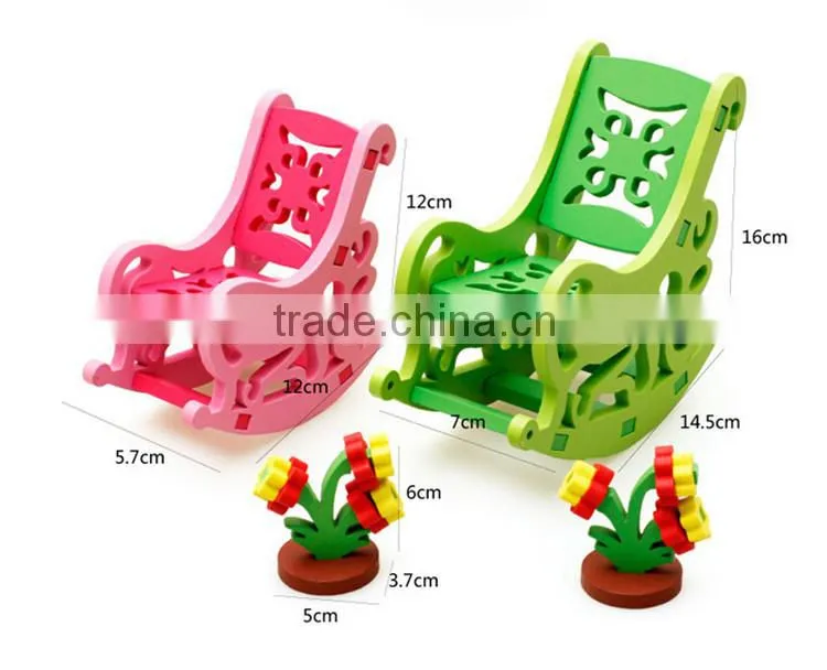 2016 new design colorful chair happy wooden 3d puzzle for kids
