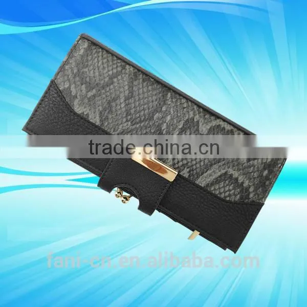 Gorgeous style with metal clip and snap design clutch leather purse for women/ladies/girls