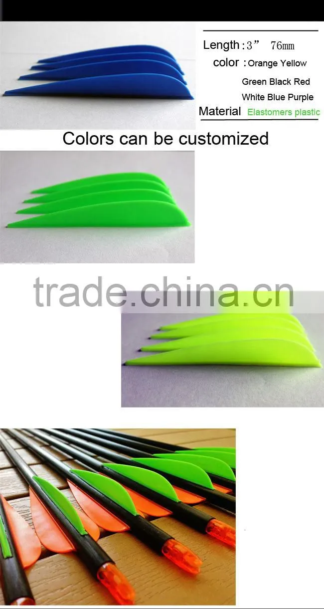 Colorful Plastic Arrow Feathers Fit on Aluminium, Carbon, Fiberglass Arrow Shafts