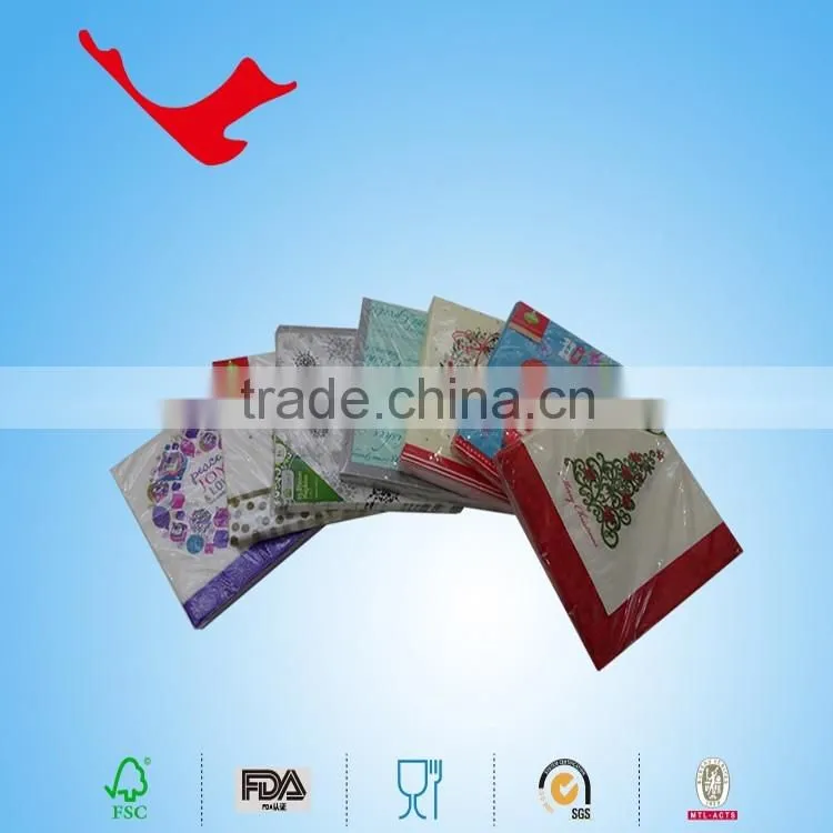 1/4 folded High Quality Colored Tissue Paper Napkin,Christmas tableware