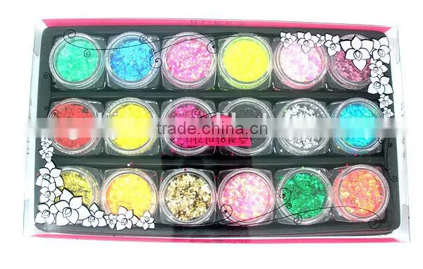 H1-010 18COLOURS BIG GLITTER POWDER ,3G nail art fine powder