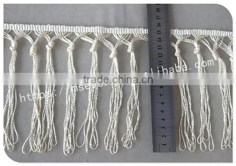 Fashion design off-white 15.5cm width knot polyester fringe trim wholesale