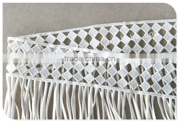 Newest design 19cm width polyester crochet fringe trim for garment/bag