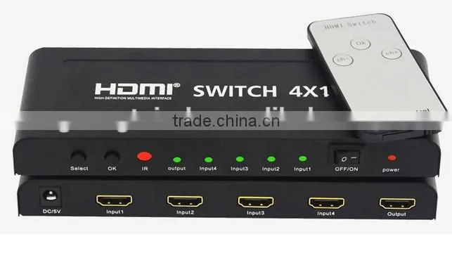 High speed 1080p 4x1 HDMI switch with IR remote controller