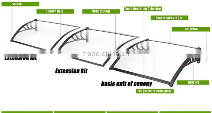 block out rain and sun Polycarbonate sheet awning with sun shield