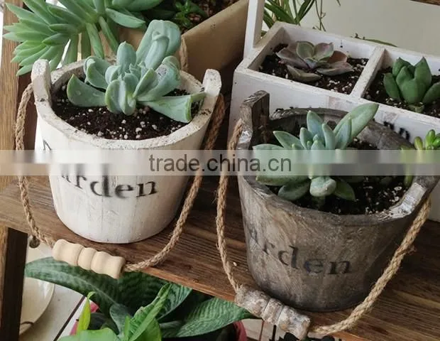 Creative wooden fleshy flowerpot small hanging wood barrel planter