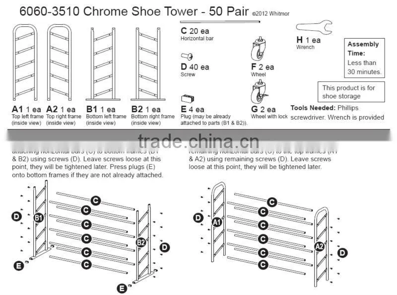 Vivinature 50 pairs rolling shoes rack and chrome shoes tower