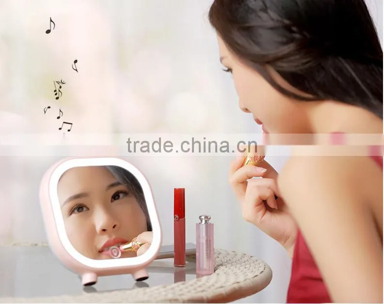 Desktop Makeup Mirror With Bluetooth Loudspeaker Box, USB Charge Table Lamp For Valentine Day