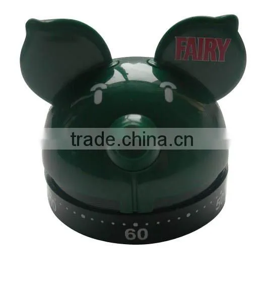 Plastic pig shape animal mechanical kitchen timer/sound timer