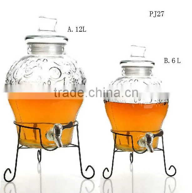 hand painted huge glass demijohn with tap PJ27