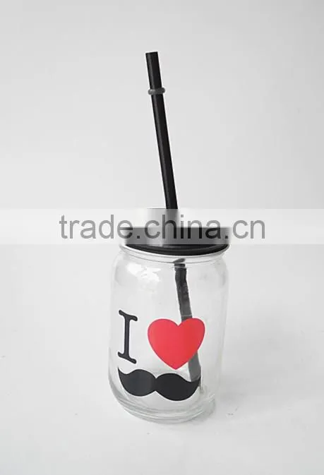 recycled valentine's day red lips design glass drinking jar with lid