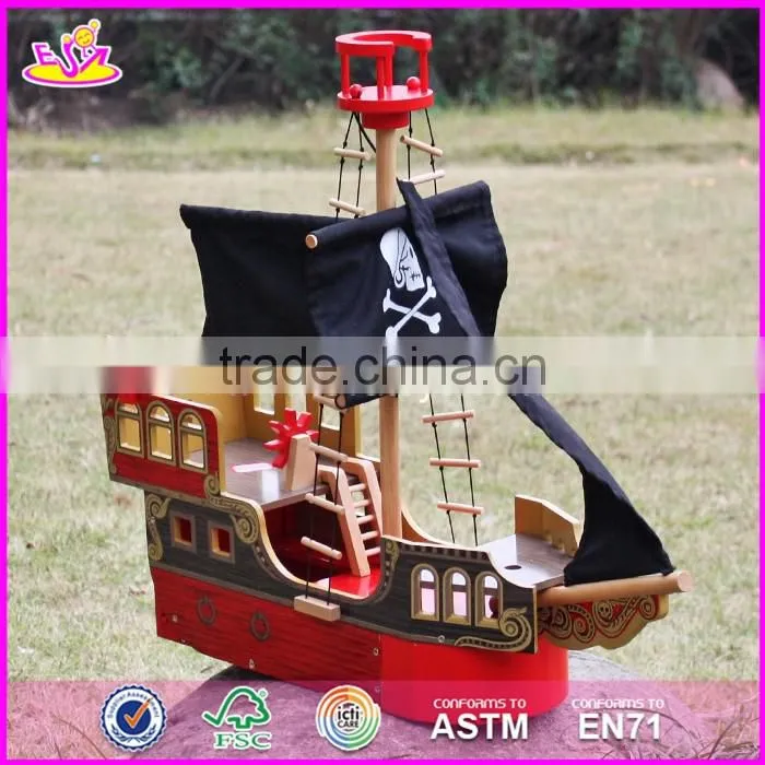 2017 Top fashion children imagine shark bite pirate ship wooden toy pirate ship & pirate play set W03B060-S