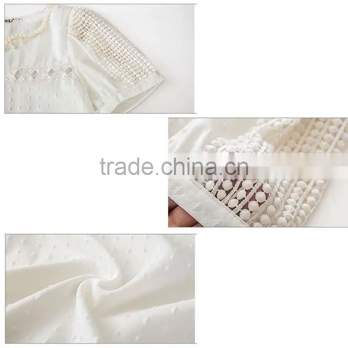 2015 Lady Women Clothing Short Sleeve Shirt O Neck Doll Chiffon Lace Blouse Tops Plus Size XXL