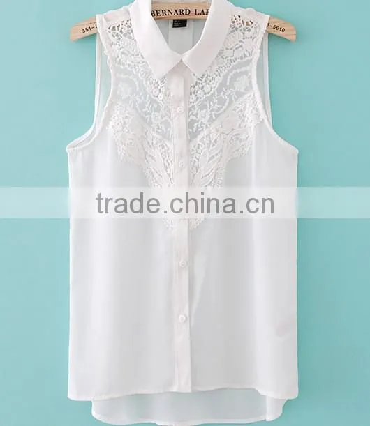 Sleeveless lady chiffon blouse tops sexy lace blouse tops for woman