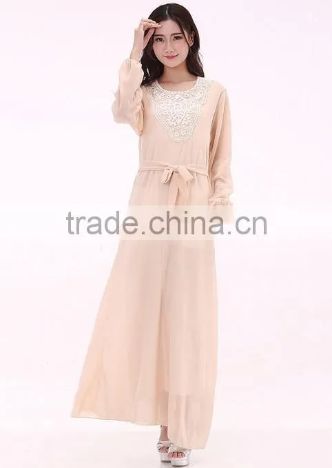 2015 latest fashion long sleeve muslim lady night dress