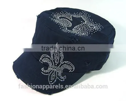 Custom Elegant hats Rhinestone decorated Navy Color caps