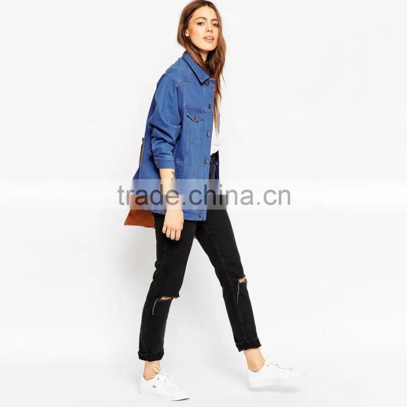 washed blue loose bulk wholesale jacket for women casual wear