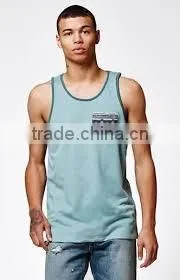 Custom cheap cotton men's tank top with pocket,stripe tank top