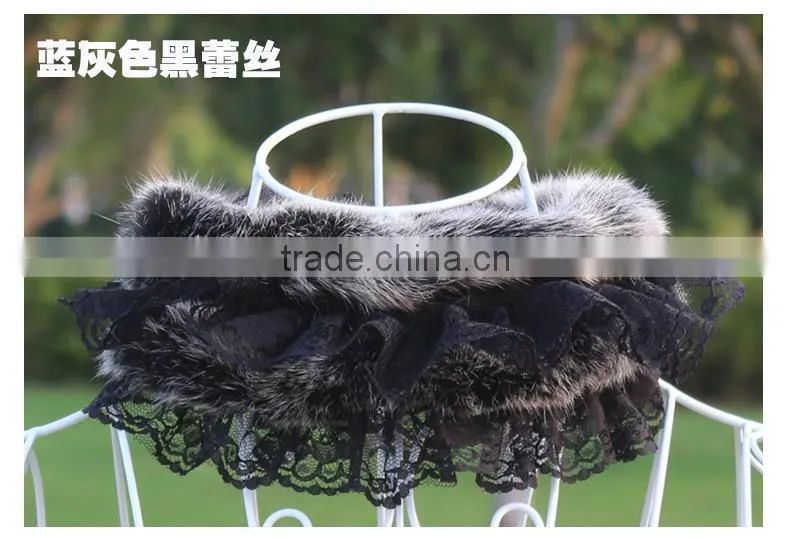Lace real Fur Collar Scarf Coat Warm Wrap Fake Neck Ring Winter Fox Rabbit Fur Cape Clothing Accessory Shawl Scarves