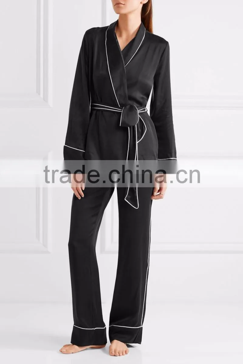 washed silk women long sleeve matching family pajamas set elegant with waistband sets
