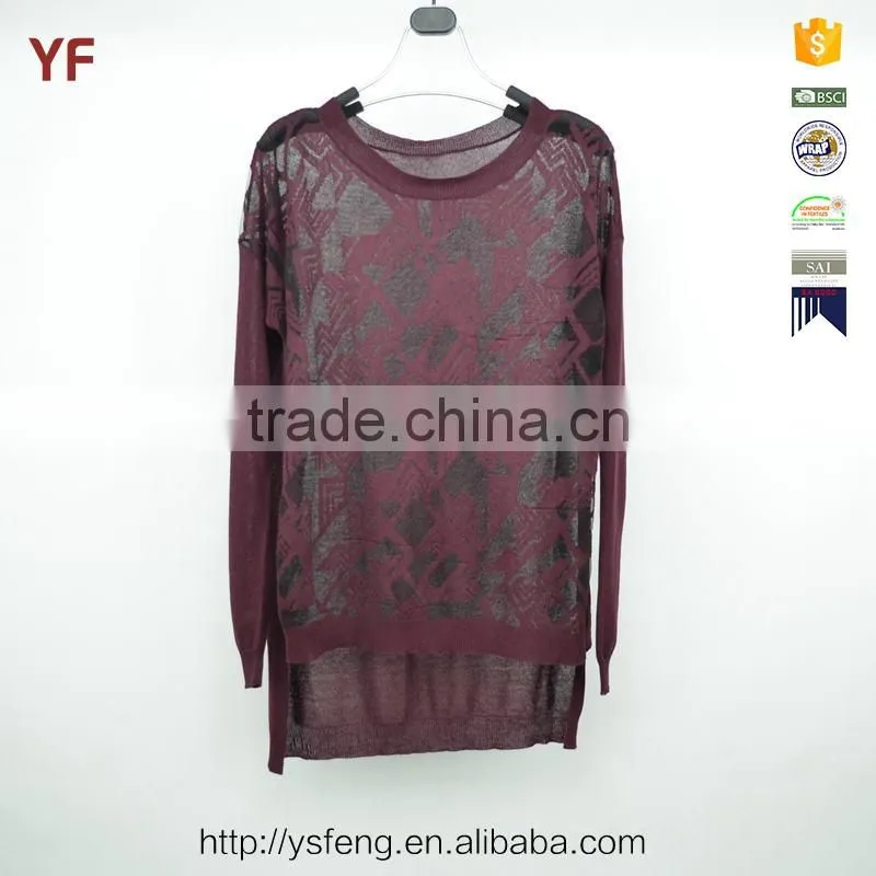 2015 New Fashion Design Short Front Long Back Women Knitted Fancy Sweater