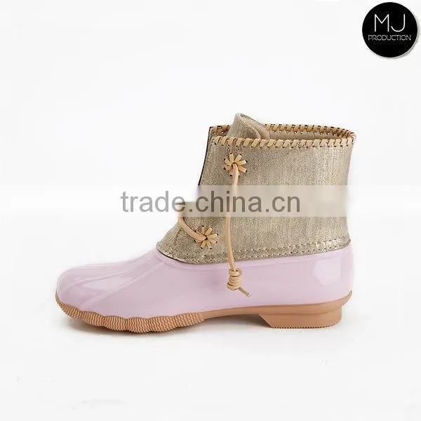 wholesale monogram fashion fur shoes winter rubber ladies ankle snow duck boots for women