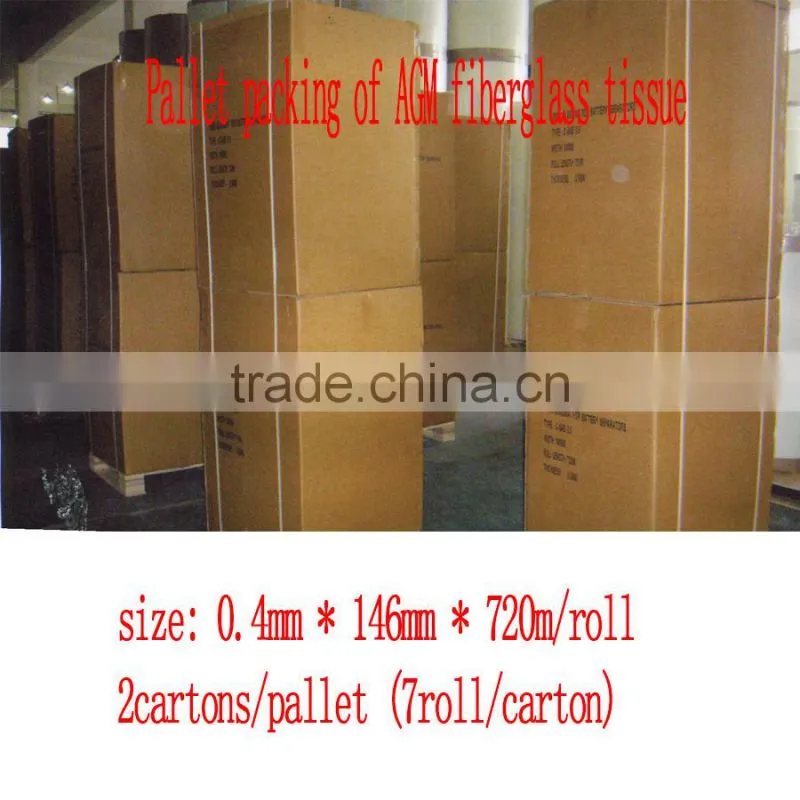 Fiberglass tissue for battery separator
