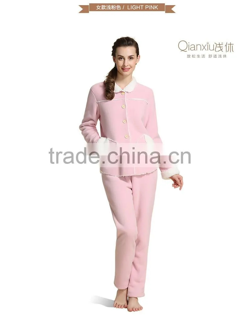 Functional service Qianxiu long sleeve winter fleece ladies nighty