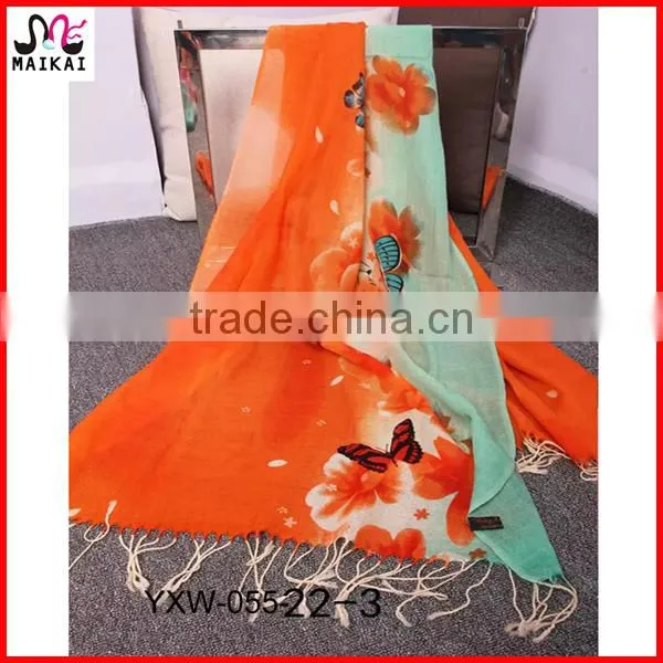 Bright floral print woven wool ethiopian scarf