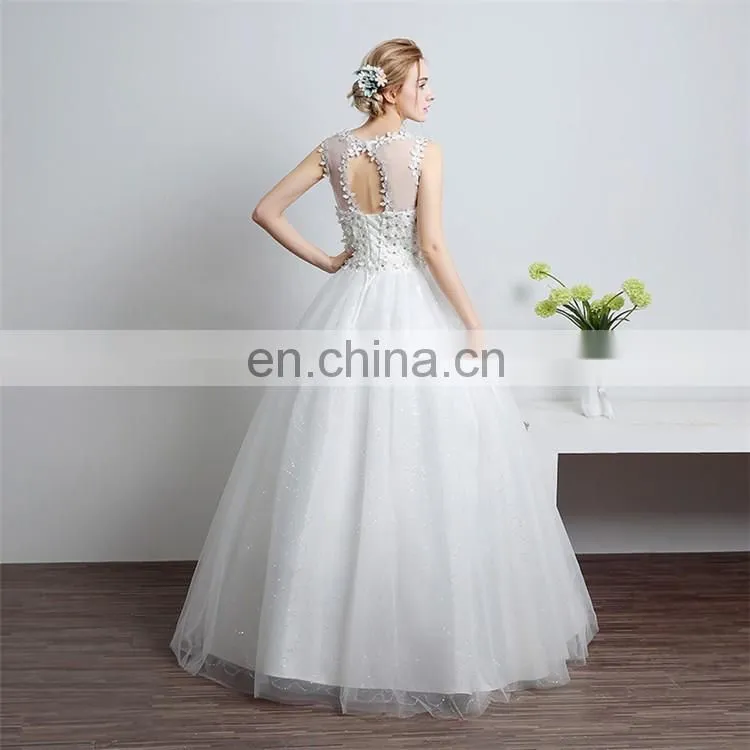 HS1607 Vintage Applique Sleeveless Customized Plus Latest Bridal Wedding Gown Design