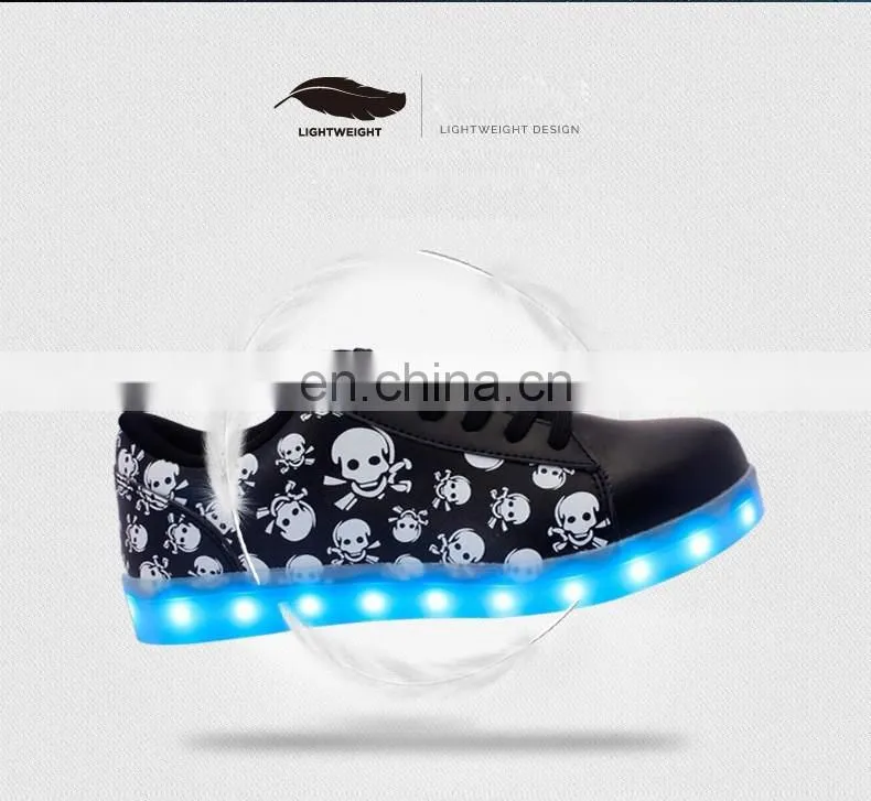 Wholesale lace up skull led light shoes skeleton led sneakers casual 2017