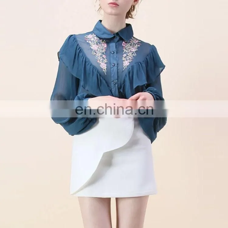 Cropped cut womens clothing 2016 long sleeve deep v neck red blouses for women
